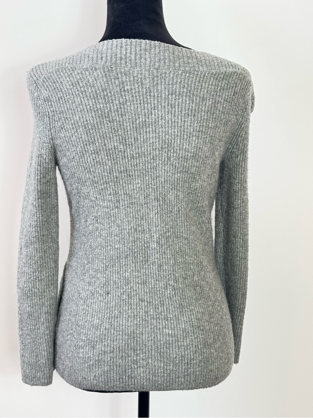 TALBOTS Gray Ribbed Button-Detail Sweater. - Picture 3 of 11
